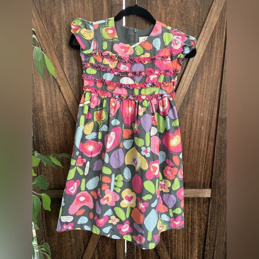 Hanna Andersson girls floral ruffled 100% cotton fully lined dress size 130 (8)